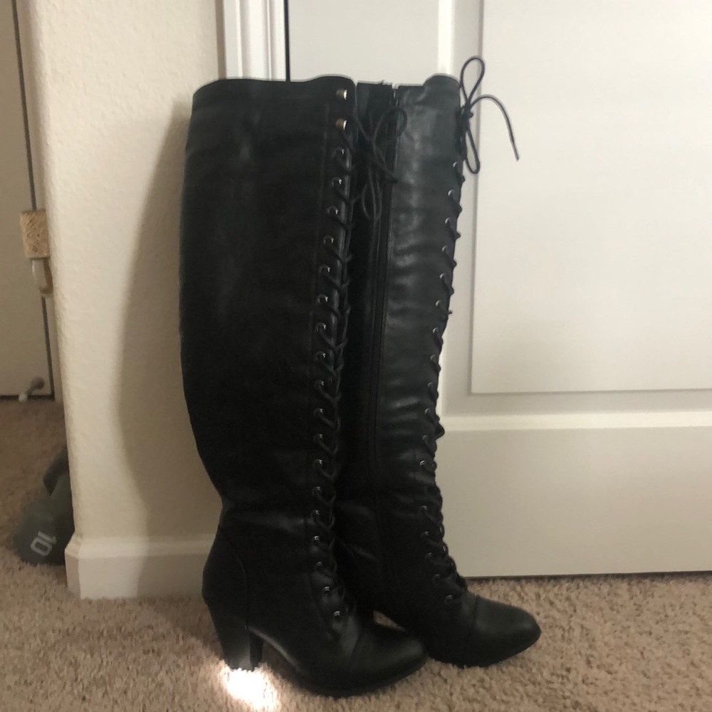 Black Thigh High lace up Boots